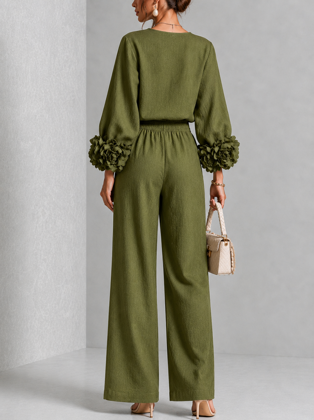 Green | FLORAL CUFF TWO-PIECE SET