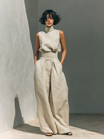 Maria™ | Complete set with tank top and wide cotton and linen pants