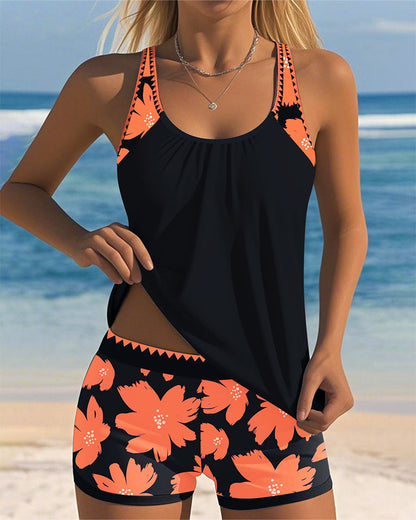 Emma | Flower Print U-Neck Tankini