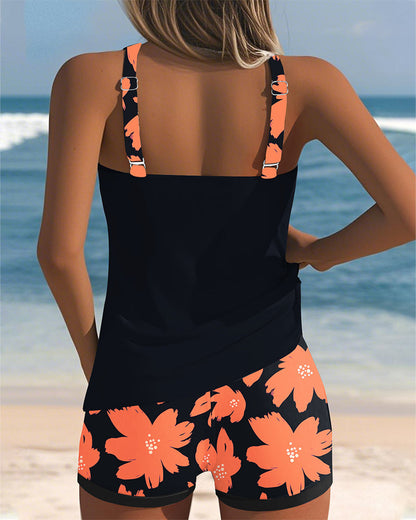 Emma | Flower Print U-Neck Tankini