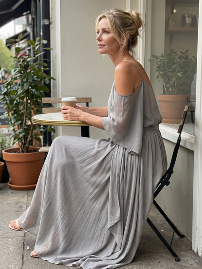 Marisol | Layered Drape Cold Shoulder Top Wide Leg Set