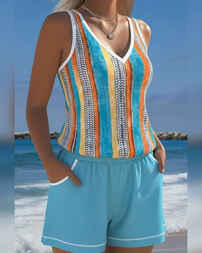 Mia | Striped V-Neck Tankini