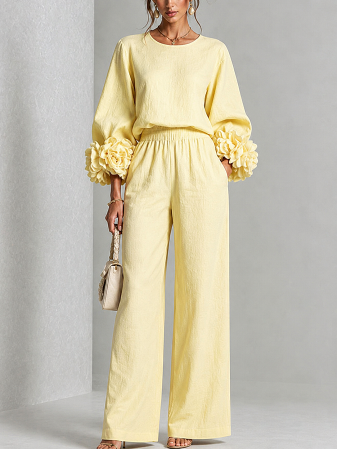 Yellow | FLORAL CUFF TWO-PIECE SET