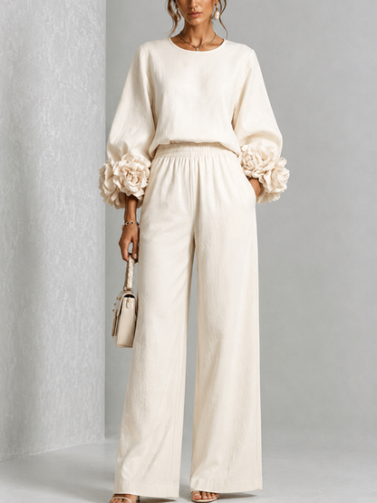 White | FLORAL CUFF TWO-PIECE SET