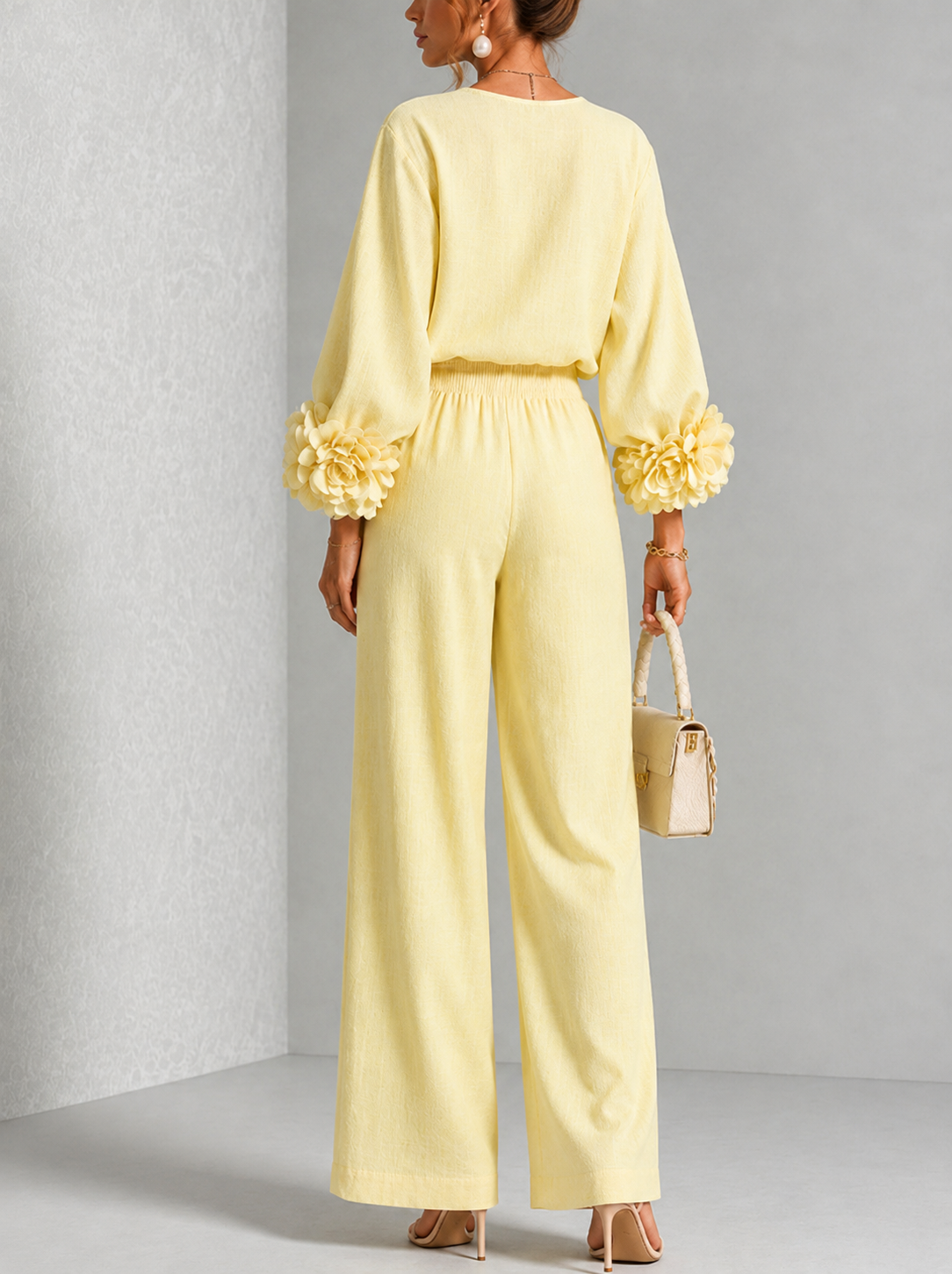 Yellow | FLORAL CUFF TWO-PIECE SET