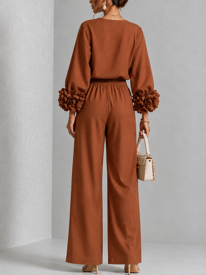 Brown | FLORAL CUFF TWO-PIECE SET