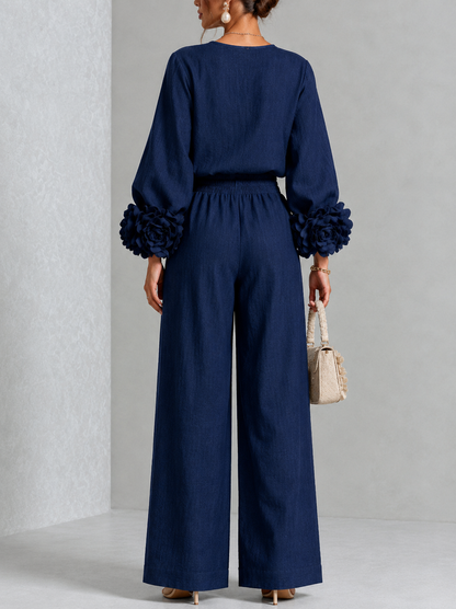 Navy | FLORAL CUFF TWO-PIECE SET