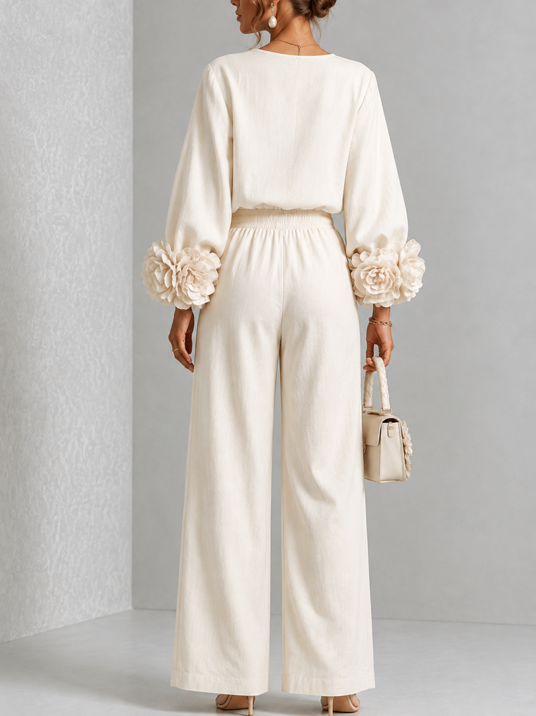 White | FLORAL CUFF TWO-PIECE SET