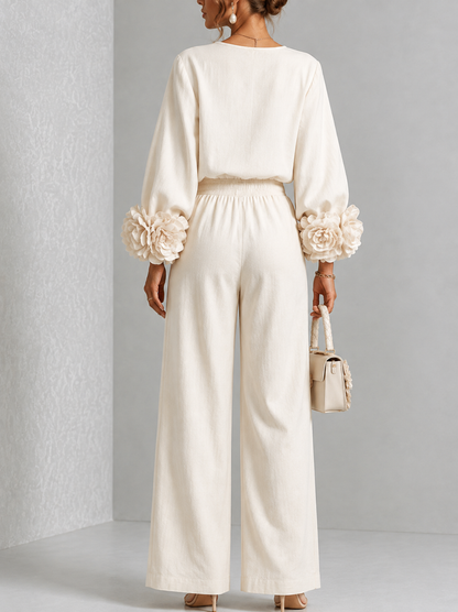 White | FLORAL CUFF TWO-PIECE SET