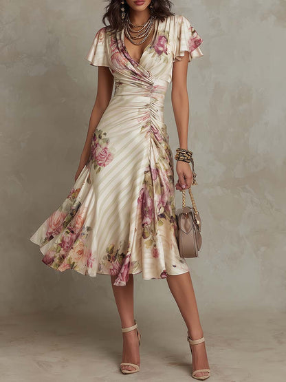 Alba | Elegant Retro Floral Midi Dress