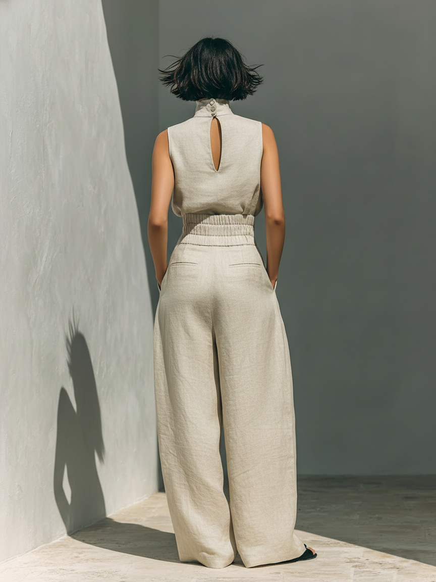 Maria™ | Complete set with tank top and wide cotton and linen pants