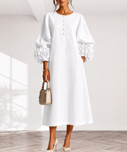 Floral Button-down Midi Dress With Striking Floral Cuffs