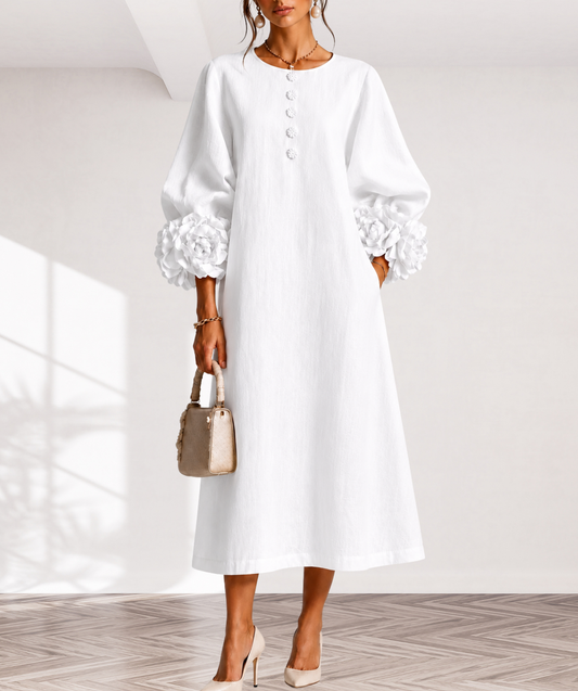 Floral Button-down Midi Dress With Striking Floral Cuffs
