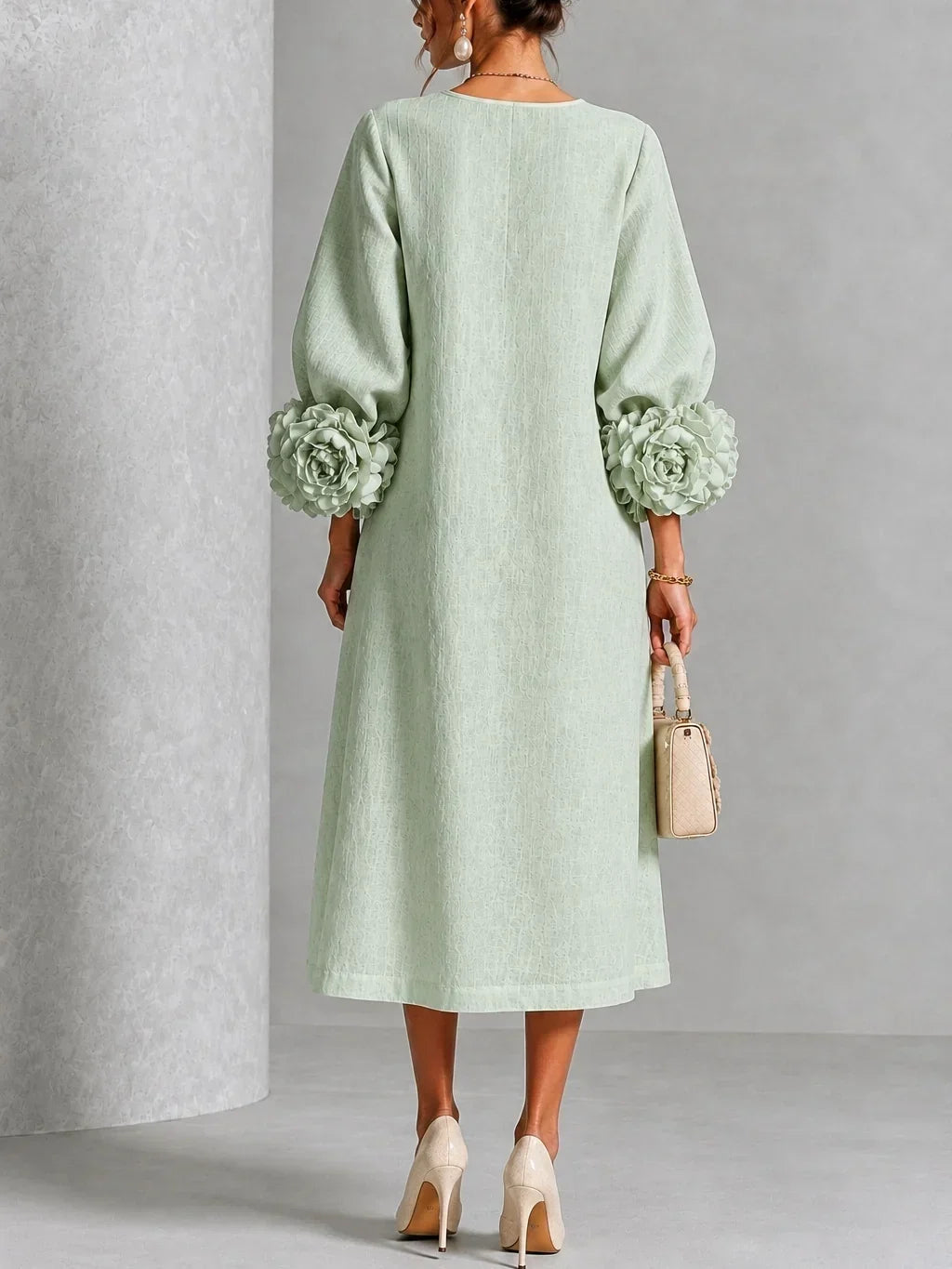Stage Mist Floral Button-down Midi Dress With Striking Floral Cuffs
