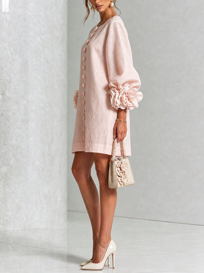 Pink Floral Button-down Mini Dress With Striking Floral Cuffs (kopie)
