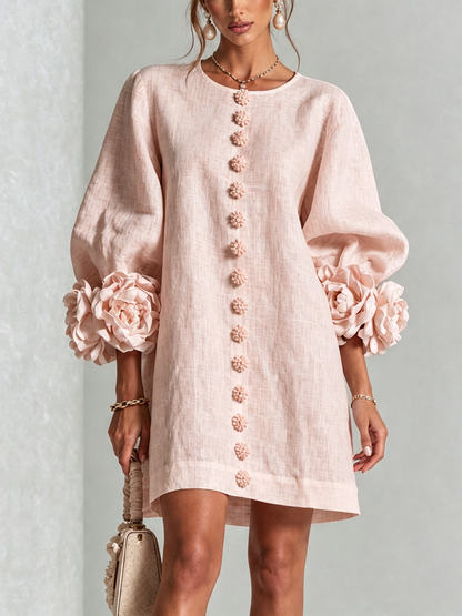Pink Floral Button-down Mini Dress With Striking Floral Cuffs (kopie)