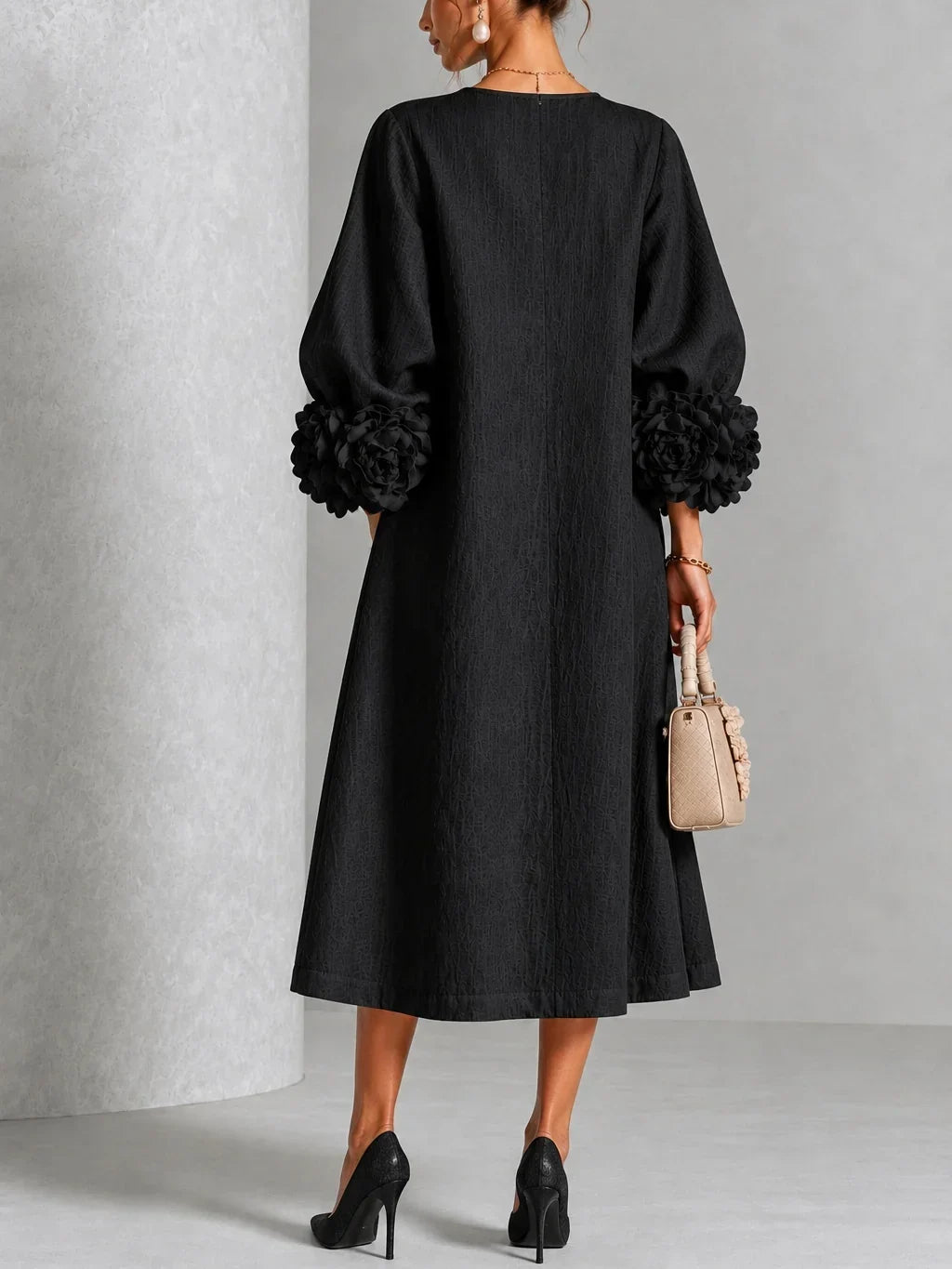 Floral Button-down Midi Dress With Striking Floral Cuffs