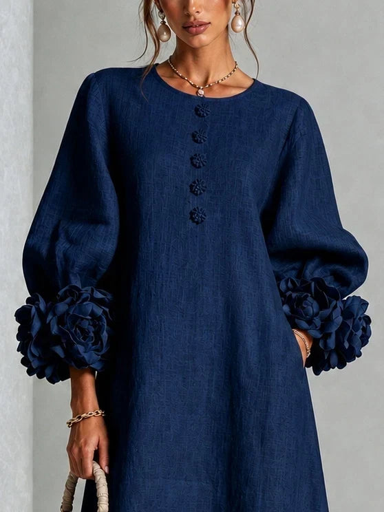 Floral Button-down Midi Dress With Striking Floral Cuffs