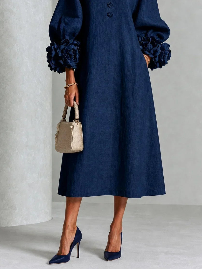 Floral Button-down Midi Dress With Striking Floral Cuffs