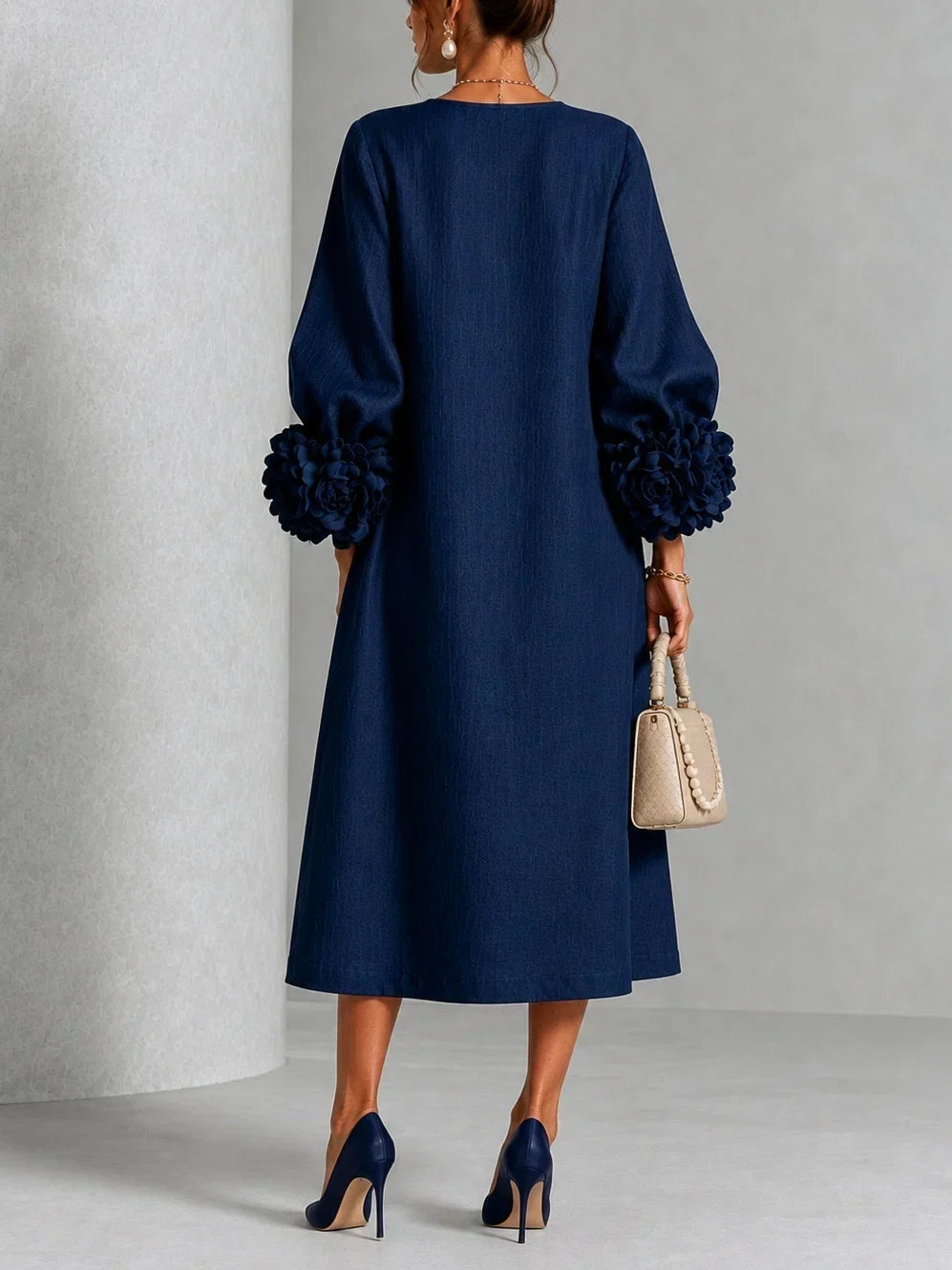 Floral Button-down Midi Dress With Striking Floral Cuffs