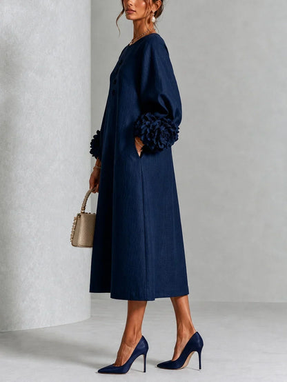 Floral Button-down Midi Dress With Striking Floral Cuffs
