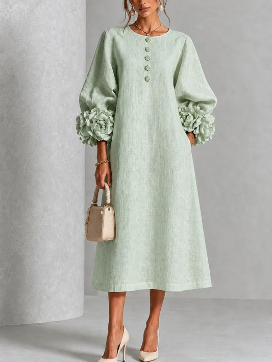Stage Mist Floral Button-down Midi Dress With Striking Floral Cuffs