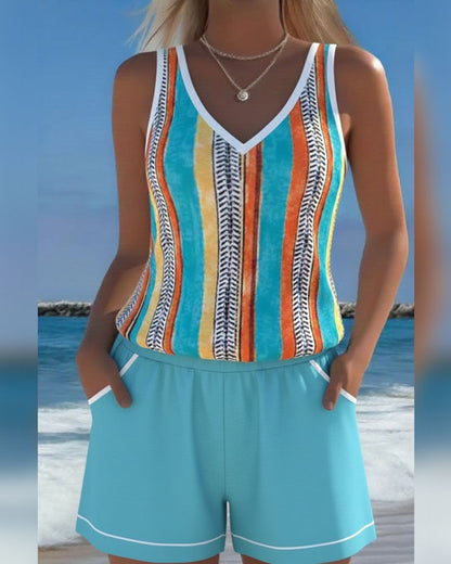 Mia | Striped V-Neck Tankini